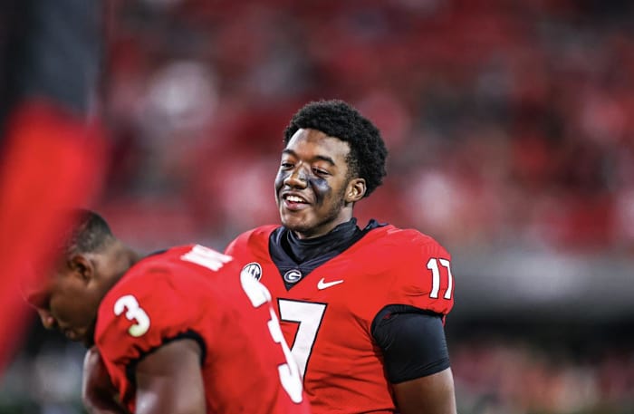 Georgia wide receiver Jackson Meeks (17) during the Bulldogs’ game against South Carolina in Athens, Ga., on Saturday, Sept. 18, 2021. (Photo by Tony Walsh)